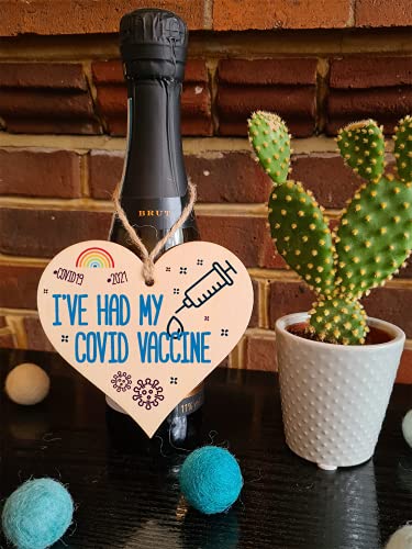The Plum Penguin Handmade Wooden Hanging Heart Plaque Gift I've had my COVID Vaccine Vaccinated Celebration Gift Car Mirror Hanger Badge Alternative