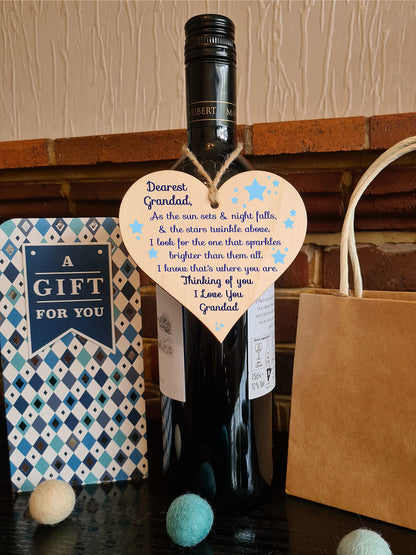 Gift In Can Handmade Wooden Hanging Heart Plaque Gift to remember Grandad Loving Thoughtful Remembrance Keepsake