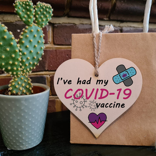 The Plum Penguin Handmade Wooden Hanging Heart Plaque Gift I've had my COVID-19 Vaccine Vaccinated Celebration Gift Car Mirror Hanger Badge Alternative