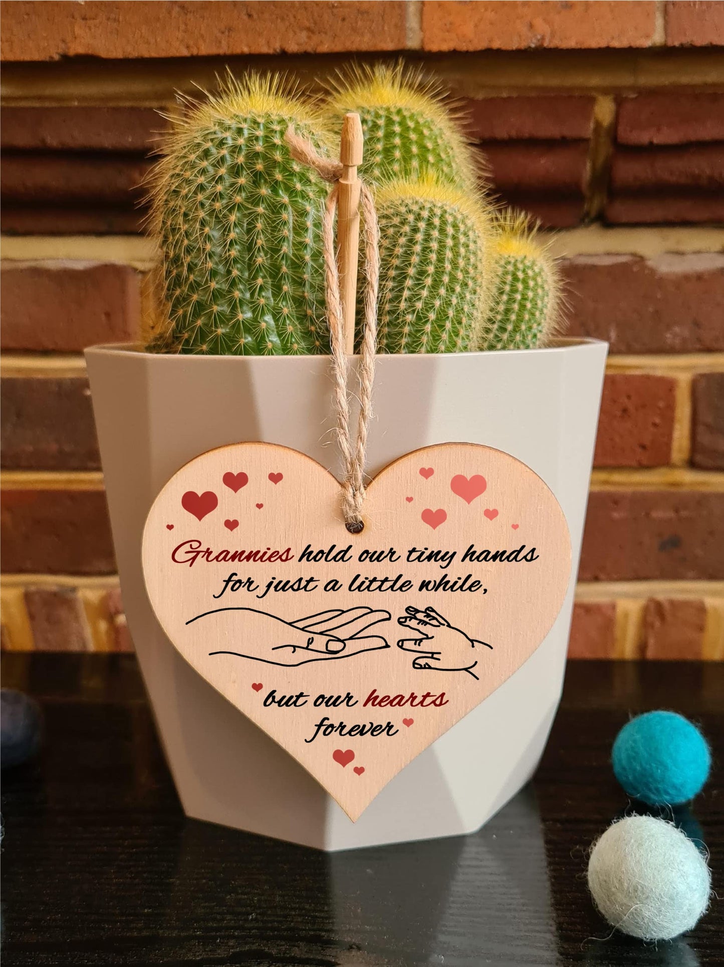 Handmade Wooden Hanging Heart Plaque Gift for Grannies from Kids Babies Thoughtful Keepsake