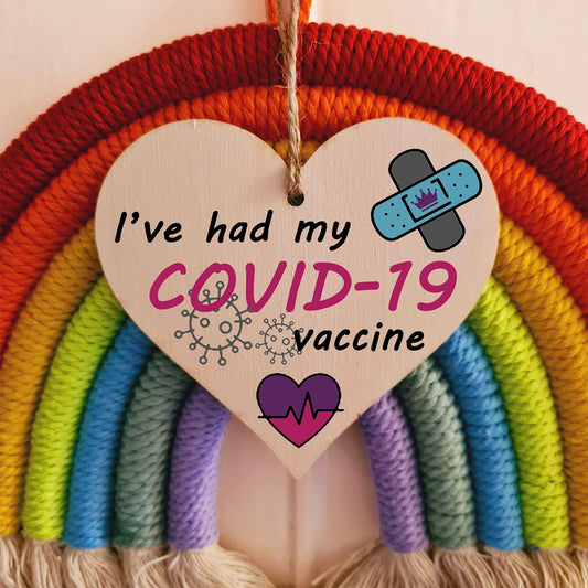 The Plum Penguin Handmade Wooden Hanging Heart Plaque Gift I've had my COVID-19 Vaccine Vaccinated Celebration Gift Car Mirror Hanger Badge Alternative