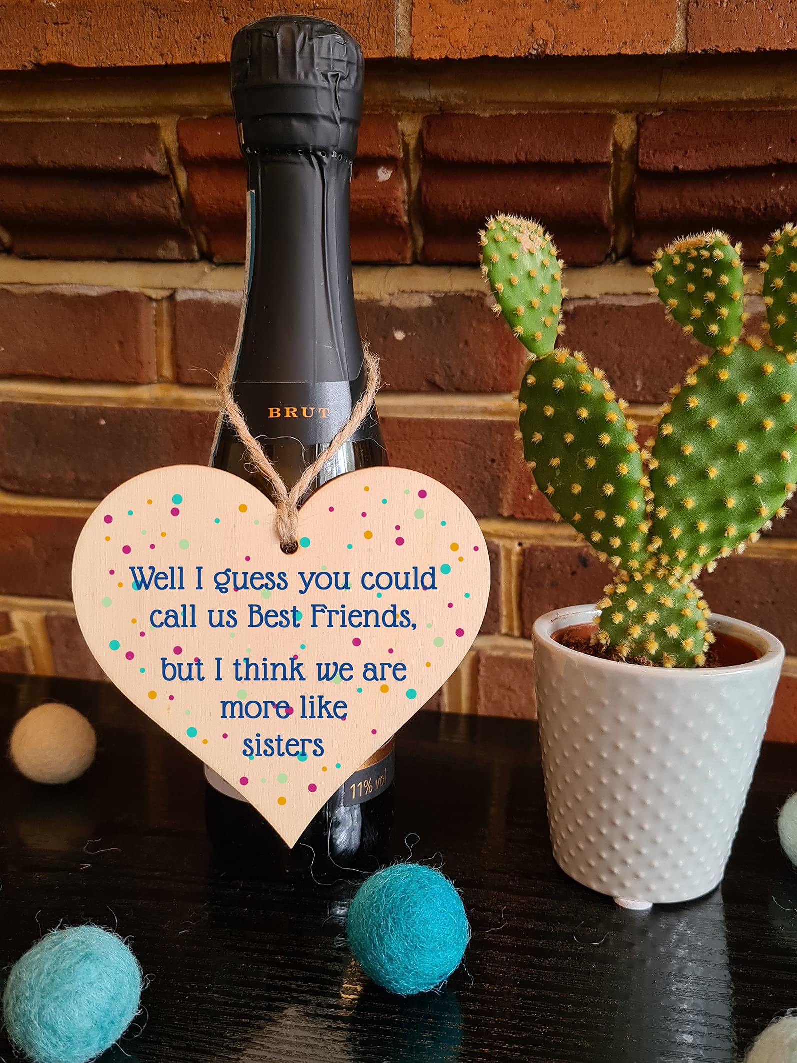 The Plum Penguin Handmade Wooden Hanging Heart Plaque Gift Best Friends More Like Sisters Friendship Present Wall Hanger Card Alternative