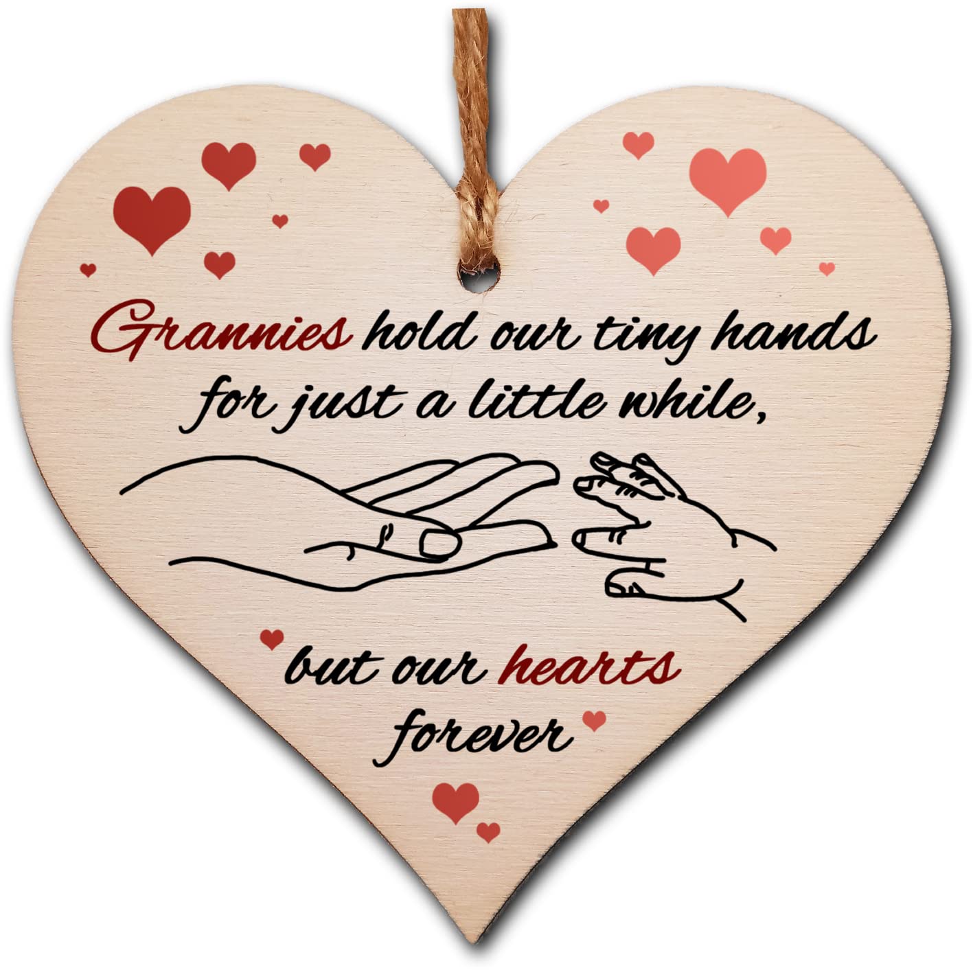 Handmade Wooden Hanging Heart Plaque Gift for Grannies from Kids Babies Thoughtful Keepsake