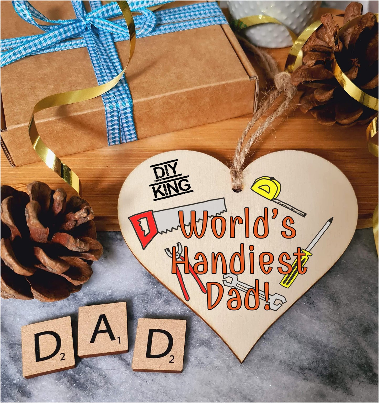 Handmade Wooden Hanging Heart Plaque Gift for Dad this Fathers Day Novelty Fun Thoughtful Keepsake for DIY Fan