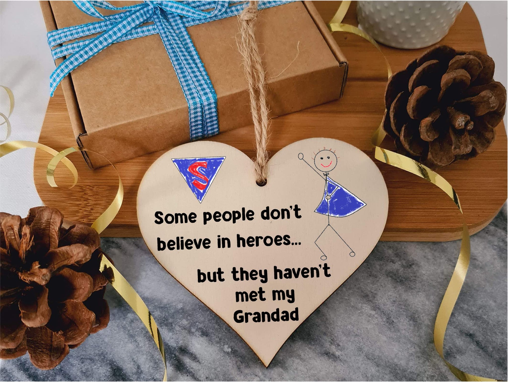 Handmade Wooden Hanging Heart Plaque Gift for Grandad Novelty Funny Keepsake