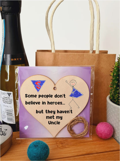 Handmade Wooden Hanging Heart Plaque Gift for Uncle Novelty Funny Keepsake