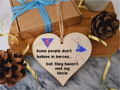 Handmade Wooden Hanging Heart Plaque Gift for Uncle Novelty Funny Keepsake