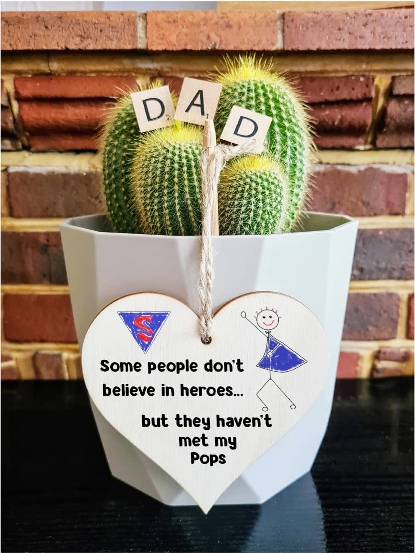 Handmade Wooden Hanging Heart Plaque Gift for Pops Novelty Funny Keepsake