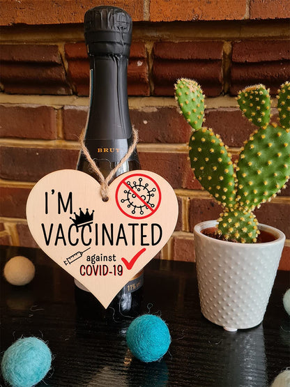 The Plum Penguin Handmade Wooden Hanging Heart Plaque Gift I'm vaccinated against COVID-19 Vaccine Celebration Gift Car Mirror Hanger Badge Alternative