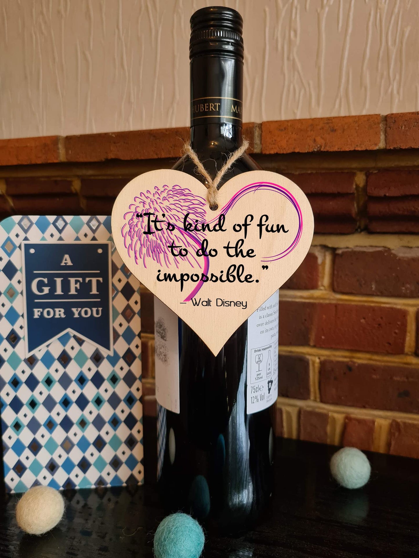 Handmade Wooden Hanging Heart Plaque Gift for Someone Special Inspirational Gift or Self Motivational Famous Quote