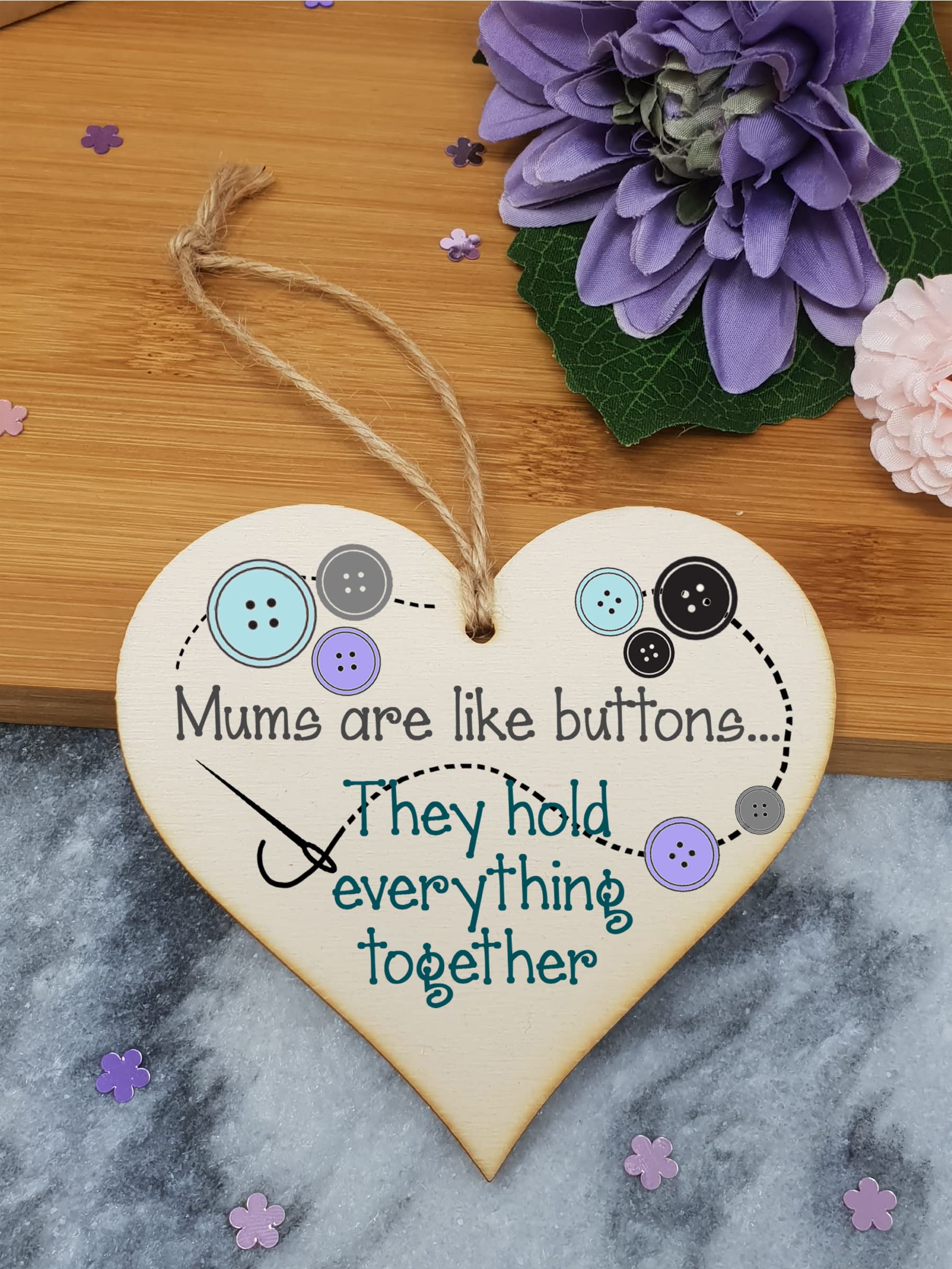 Handmade Wooden Hanging Heart Plaque Gift for Mum Thoughtful Keepsake for Craft Sewing Fan