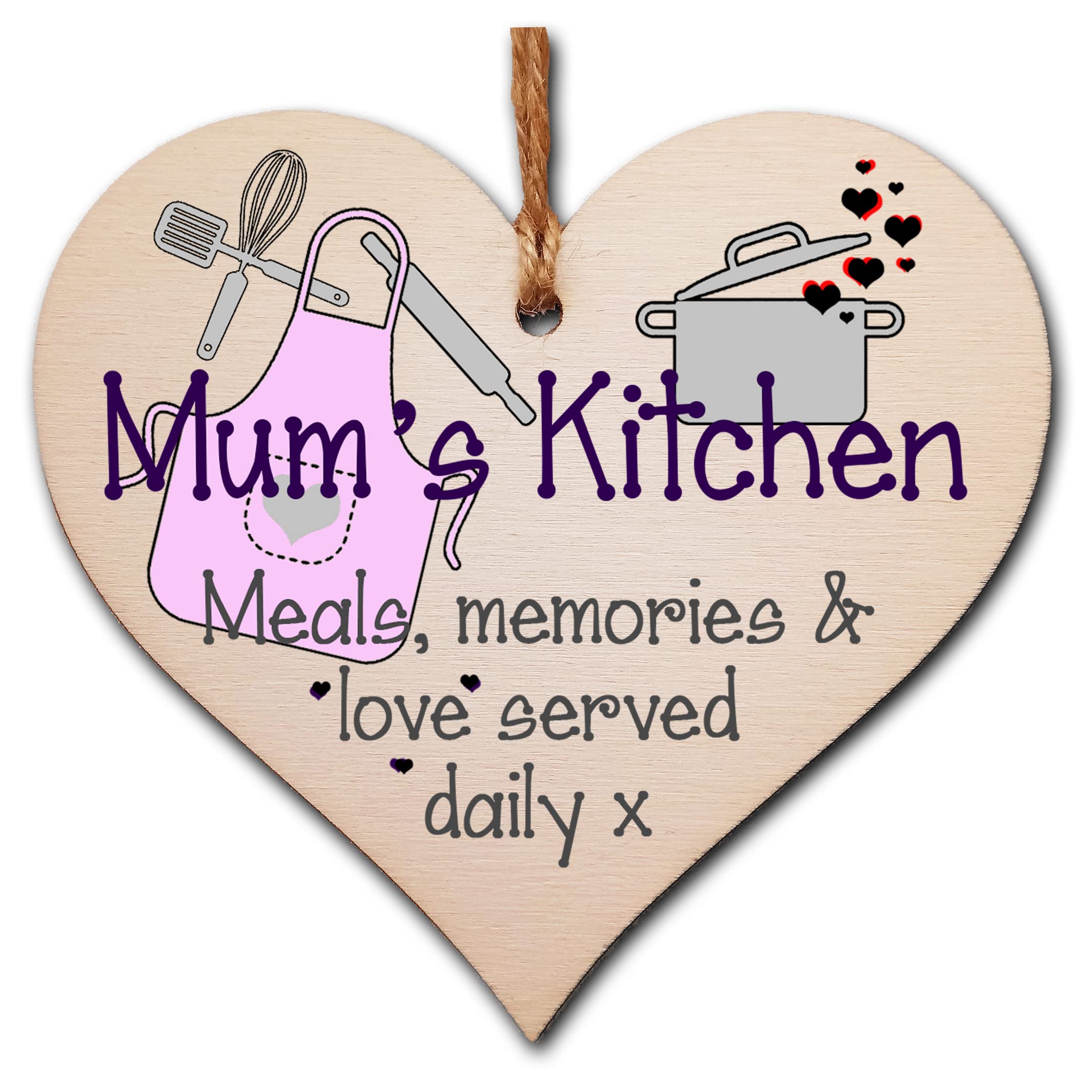 Handmade Wooden Hanging Heart Plaque Gift for Mum Thoughtful Keepsake for Kitchen Baking Cooking Fan