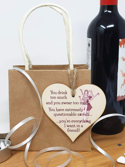 The Plum Penguin Handmade Wooden Hanging Heart Plaque Gift You're everything I want in a friend novelty alcohol funny window wall hanger absent friends friendship keepsake