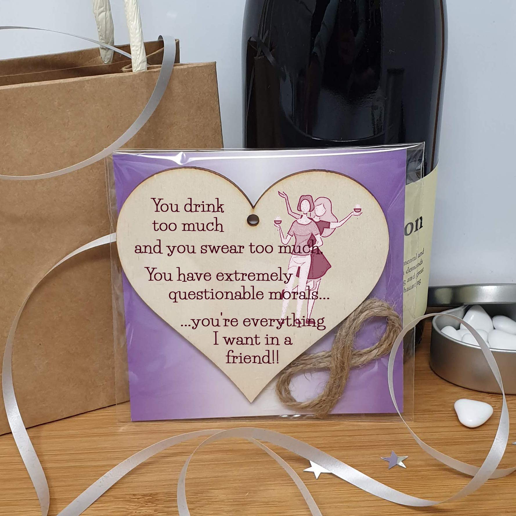 The Plum Penguin Handmade Wooden Hanging Heart Plaque Gift You're everything I want in a friend novelty alcohol funny window wall hanger absent friends friendship keepsake