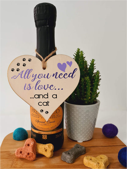 Handmade Wooden Hanging Heart Plaque Gift for Cat Lovers Novelty Funny Keepsake