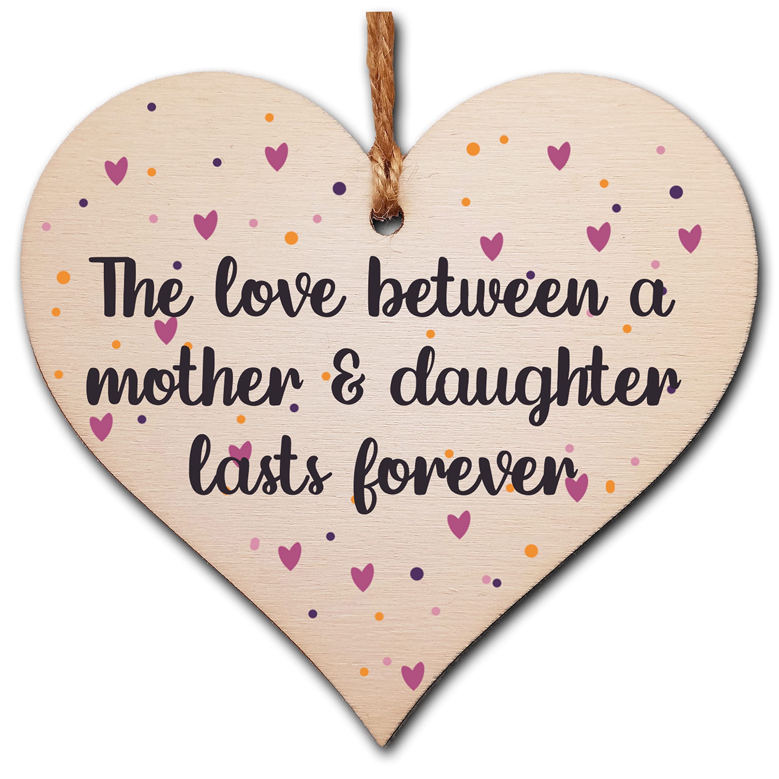 The Plum Penguin Handmade Wooden Hanging Heart Plaque Gift Love Between Mother Daughter Forever Present Friendship Thoughtful Wall Hanger