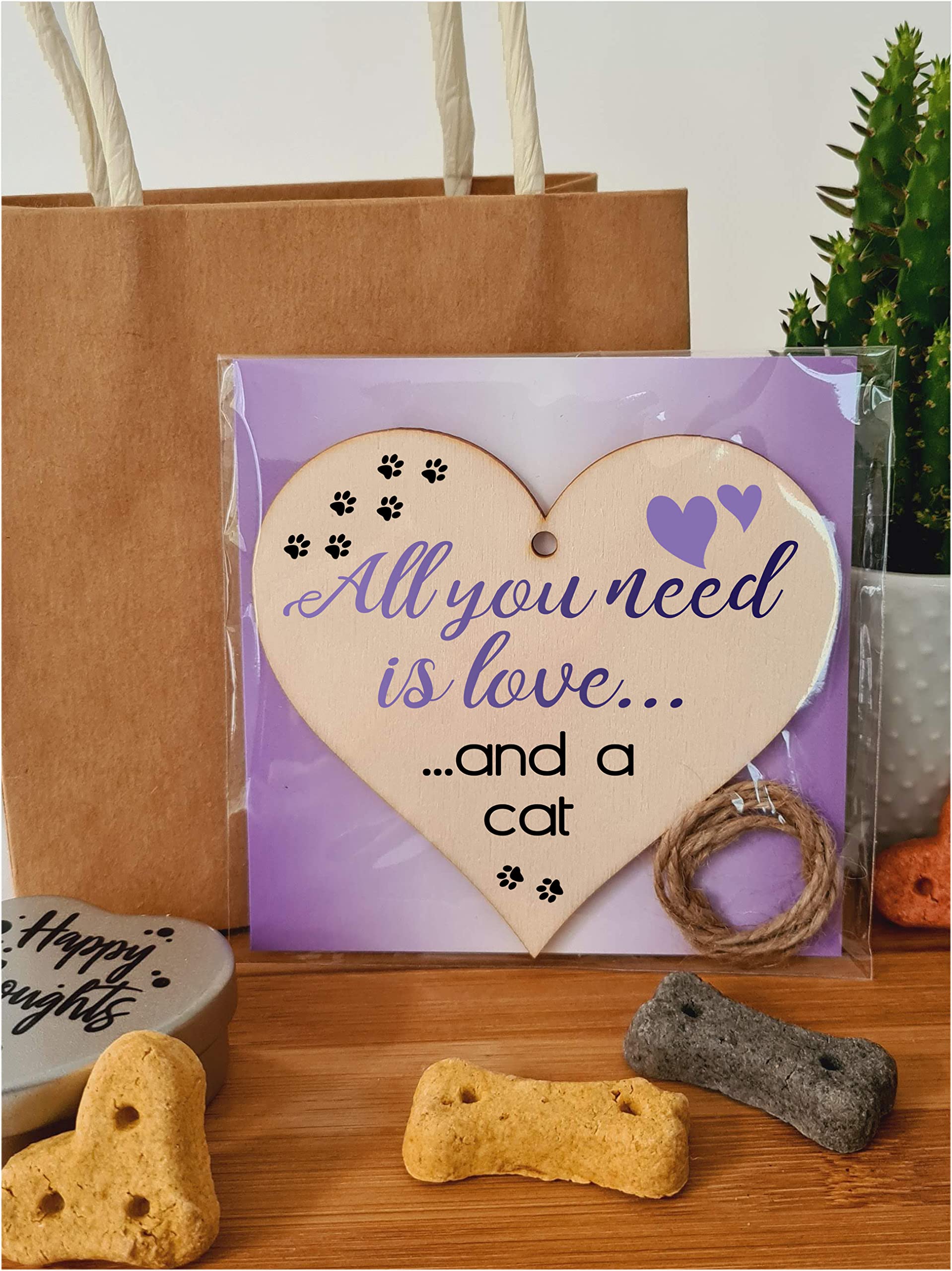 Handmade Wooden Hanging Heart Plaque Gift for Cat Lovers Novelty Funny Keepsake