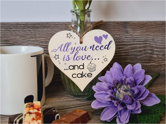 Handmade Wooden Hanging Heart Plaque Gift for Cake Lovers Novelty Funny Keepsake