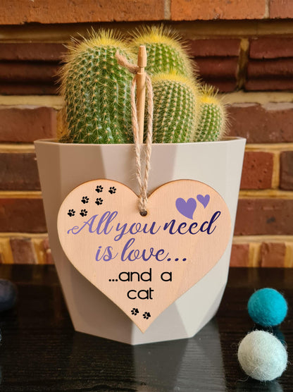 Handmade Wooden Hanging Heart Plaque Gift for Cat Lovers Novelty Funny Keepsake