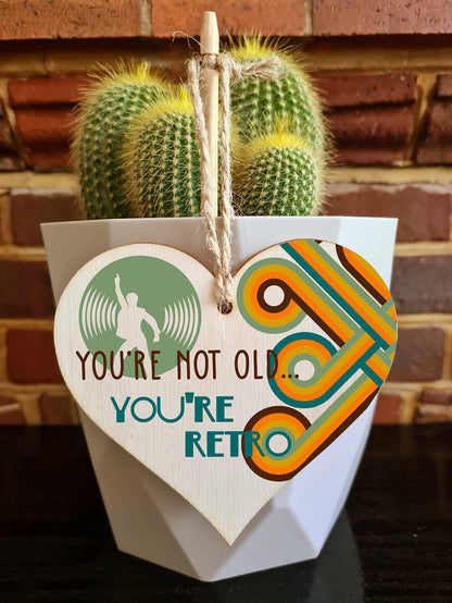 The Plum Penguin Handmade Wooden Hanging Heart Plaque Gift Not Old Retro 70s Funny Birthday Card Alternative Wall Hanger Bottle Decoration