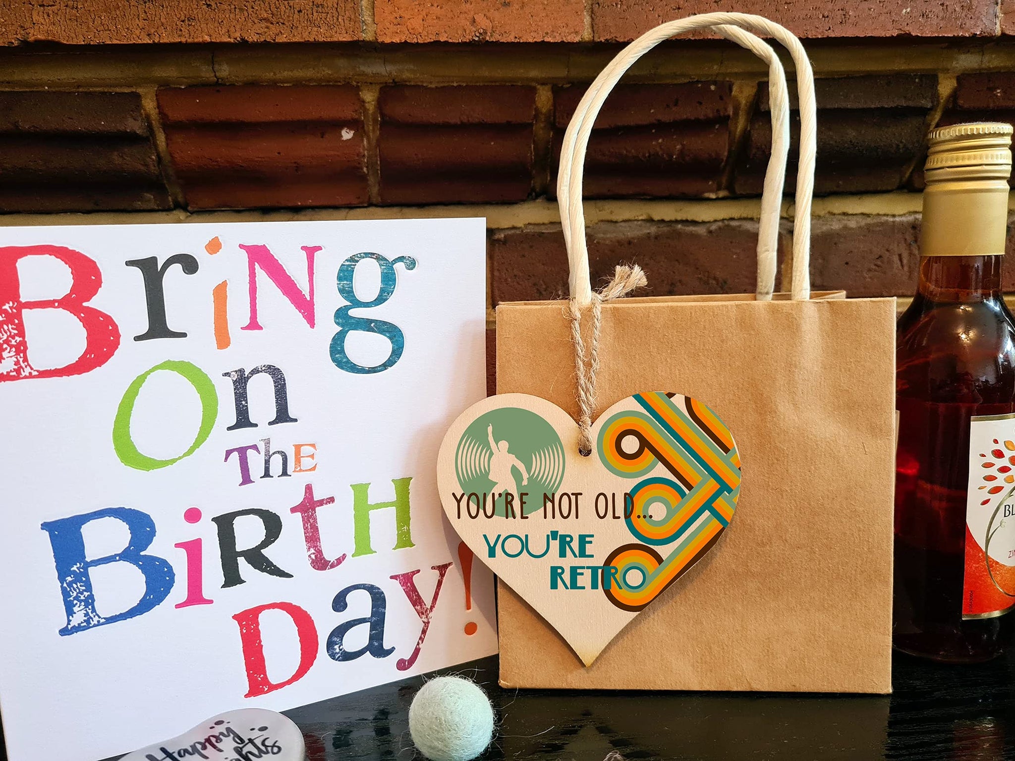 The Plum Penguin Handmade Wooden Hanging Heart Plaque Gift Not Old Retro 70s Funny Birthday Card Alternative Wall Hanger Bottle Decoration