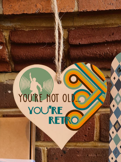 The Plum Penguin Handmade Wooden Hanging Heart Plaque Gift Not Old Retro 70s Funny Birthday Card Alternative Wall Hanger Bottle Decoration