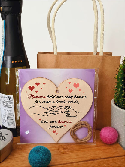 Handmade Wooden Hanging Heart Plaque Gift for Nannas from Kids Babies Thoughtful Keepsake