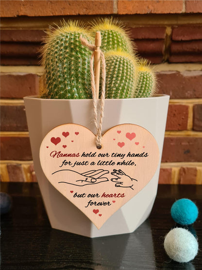 Handmade Wooden Hanging Heart Plaque Gift for Nannas from Kids Babies Thoughtful Keepsake