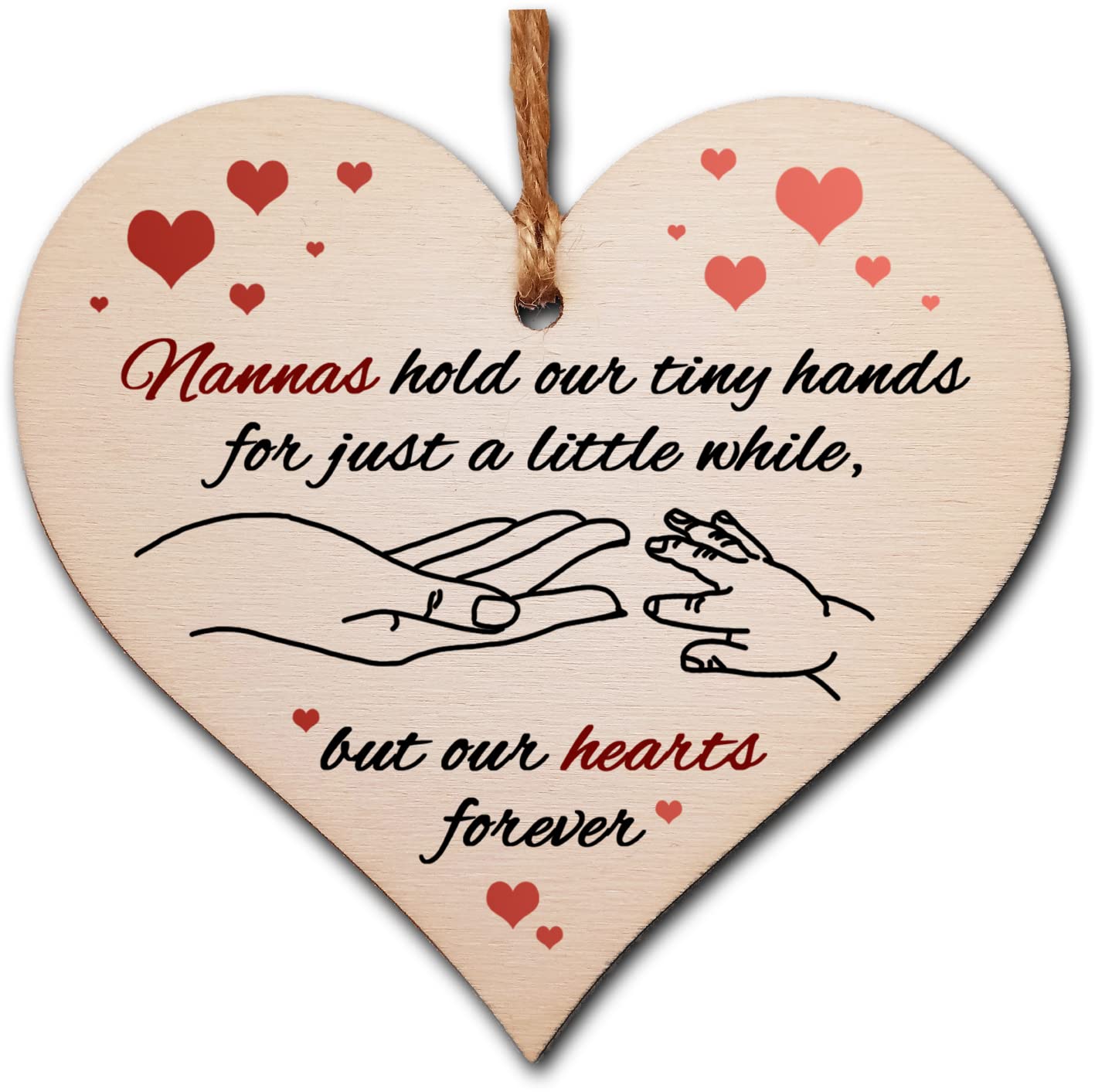 Handmade Wooden Hanging Heart Plaque Gift for Nannas from Kids Babies Thoughtful Keepsake
