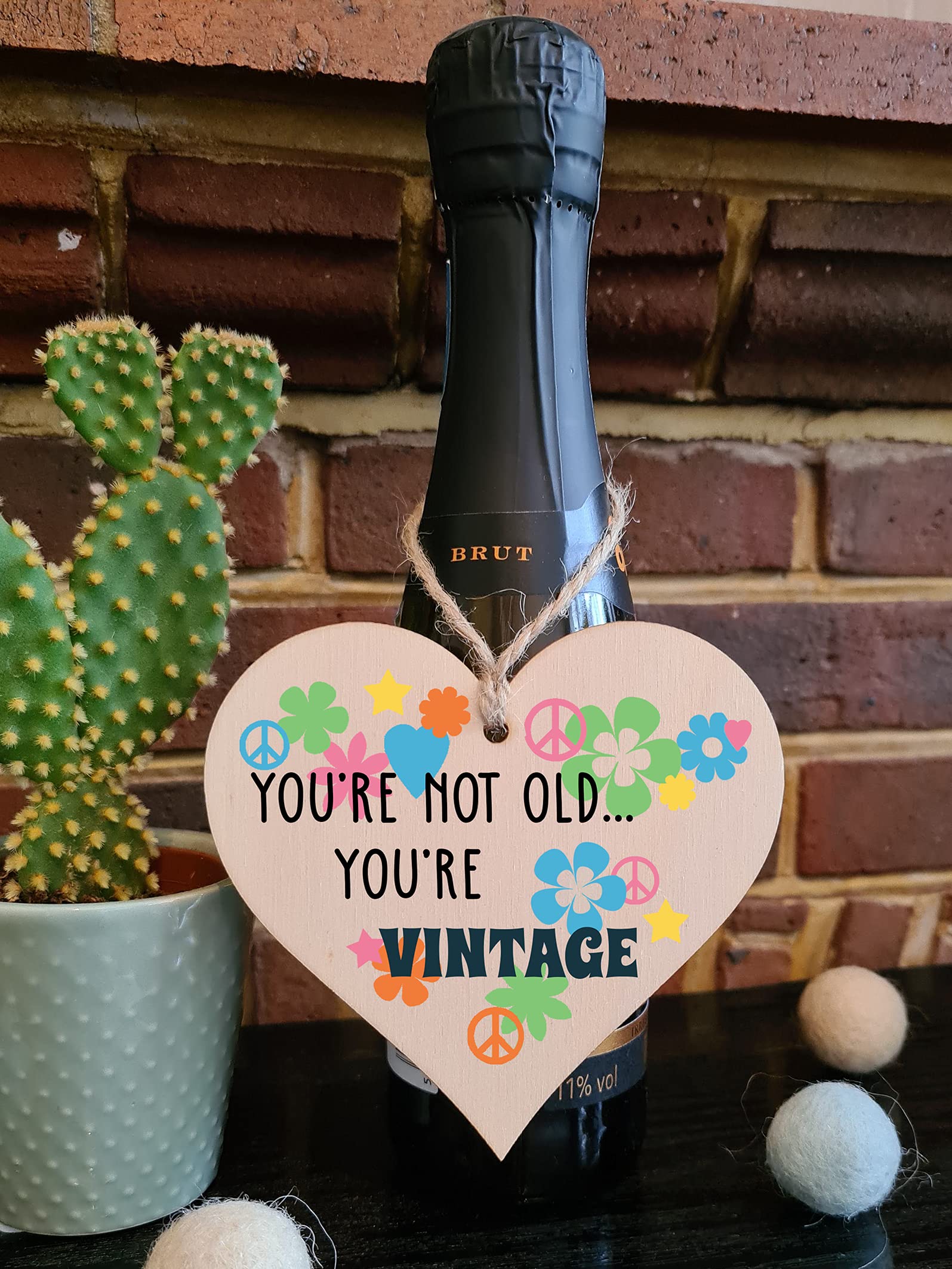 The Plum Penguin Handmade Wooden Hanging Heart Plaque Gift Not Old Vintage 60sFunny Birthday Card Alternative Wall Hanger Bottle Decoration