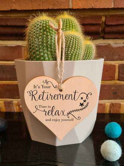 The Plum Penguin Handmade Wooden Hanging Heart Plaque Gift Retirement Relax and Enjoy Yourself Leaving Retired Present Colleague Card Alternative