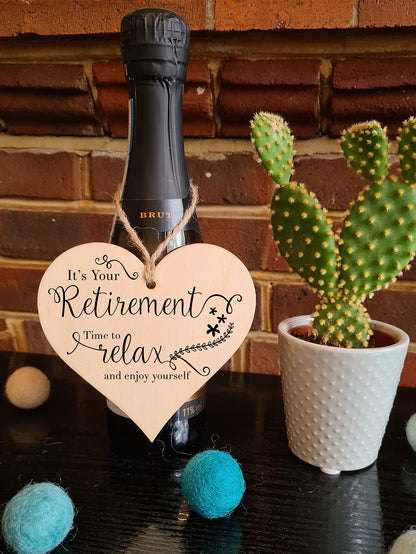 The Plum Penguin Handmade Wooden Hanging Heart Plaque Gift Retirement Relax and Enjoy Yourself Leaving Retired Present Colleague Card Alternative