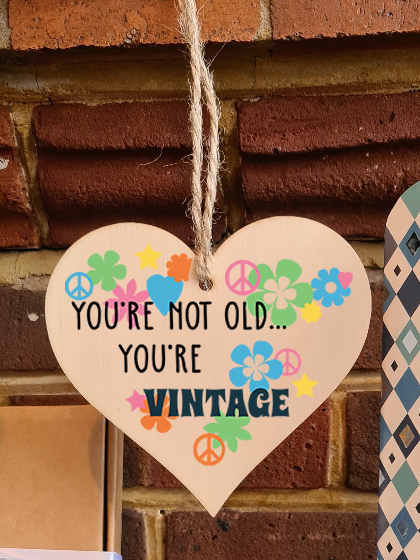 The Plum Penguin Handmade Wooden Hanging Heart Plaque Gift Not Old Vintage 60sFunny Birthday Card Alternative Wall Hanger Bottle Decoration