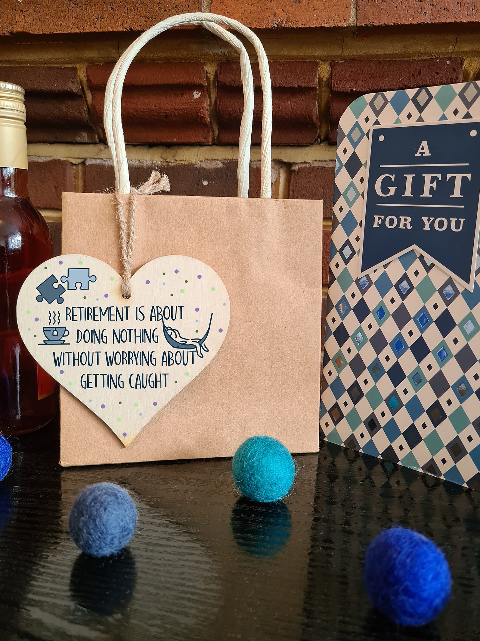 The Plum Penguin Handmade Wooden Hanging Heart Plaque Gift Retirement Doing Nothing Without Worrying Leaving Card Alternative Friend Colleague Present