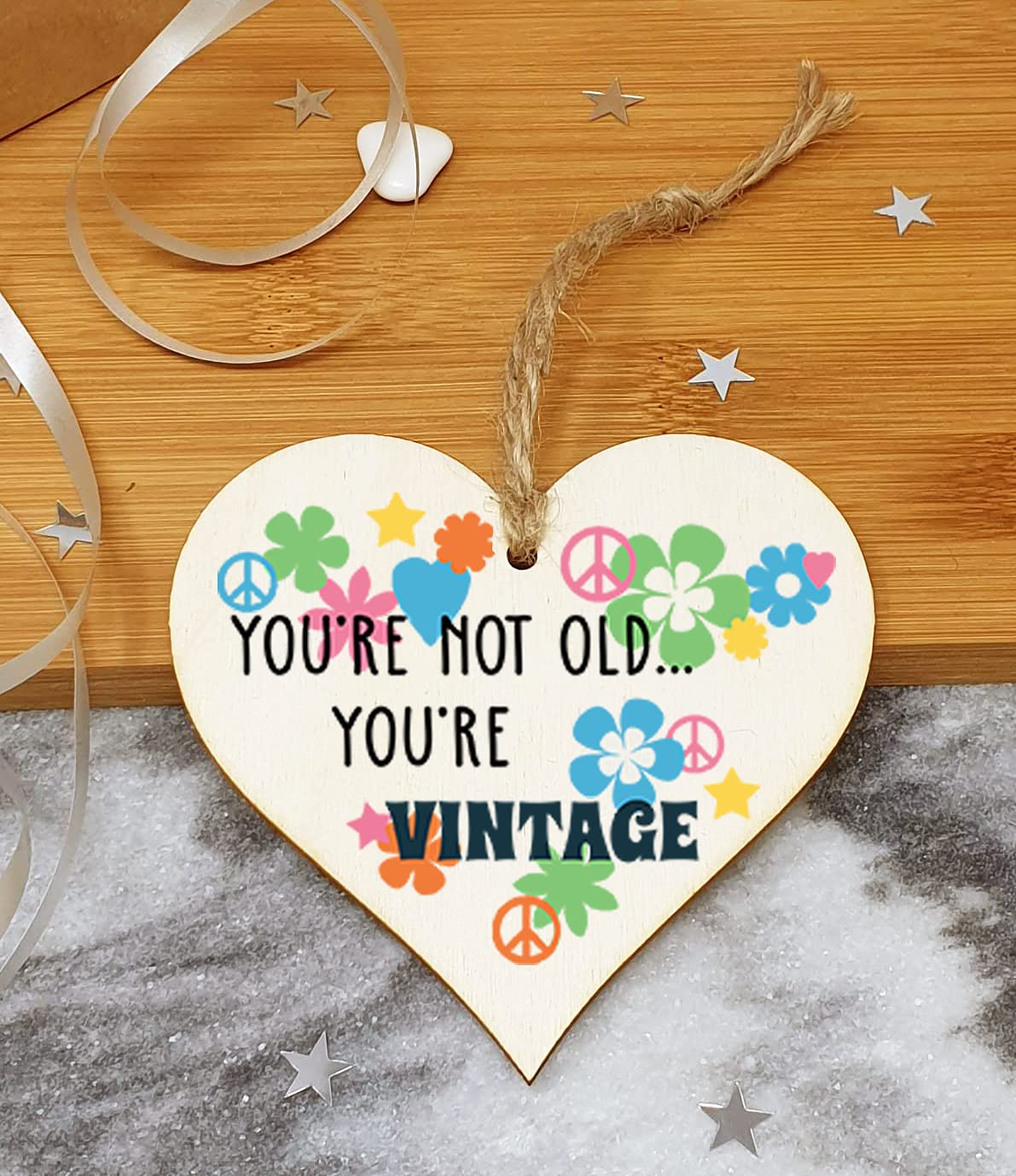 The Plum Penguin Handmade Wooden Hanging Heart Plaque Gift Not Old Vintage 60sFunny Birthday Card Alternative Wall Hanger Bottle Decoration