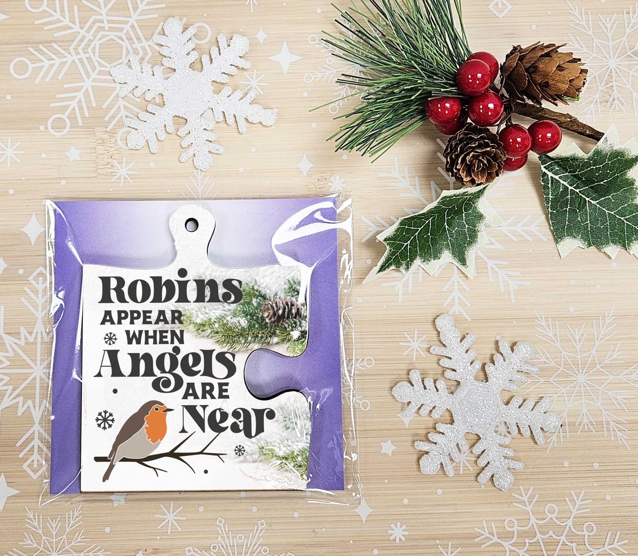 The Plum Penguin Christmas Hanging Jigsaw Puzzle Piece Gift Tag Robins Appear Angels Rememberance Bauble Ornament