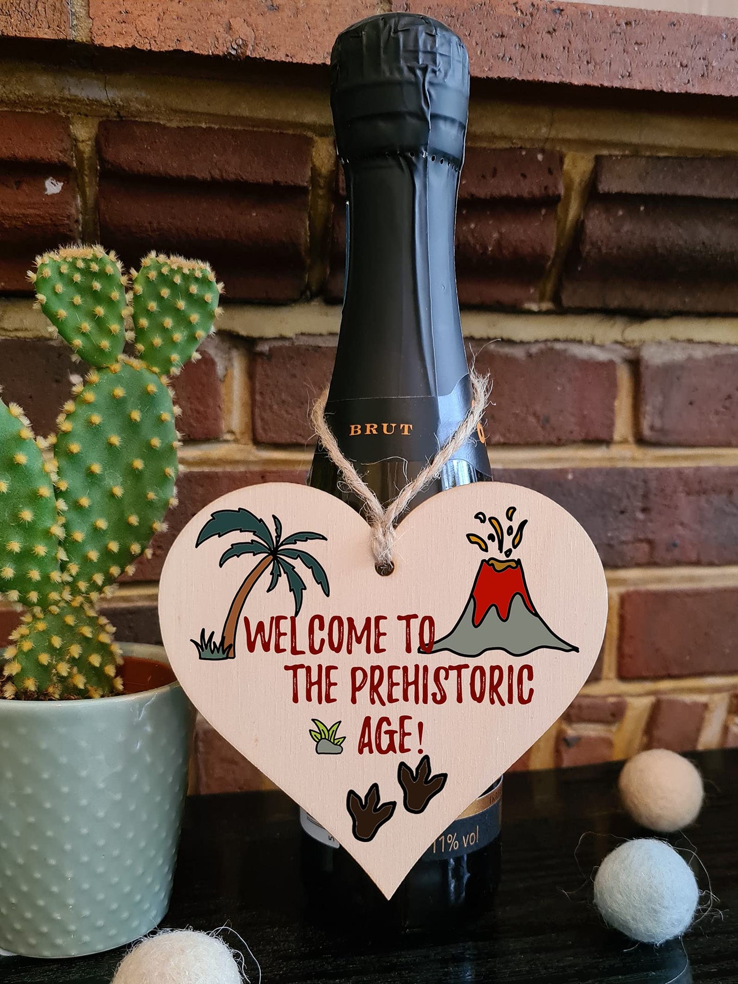 The Plum Penguin Handmade Wooden Hanging Heart Plaque Gift Welcome Prehistoric Age Funny Birthday Card Alternative Old Over Forty Wall Hanger