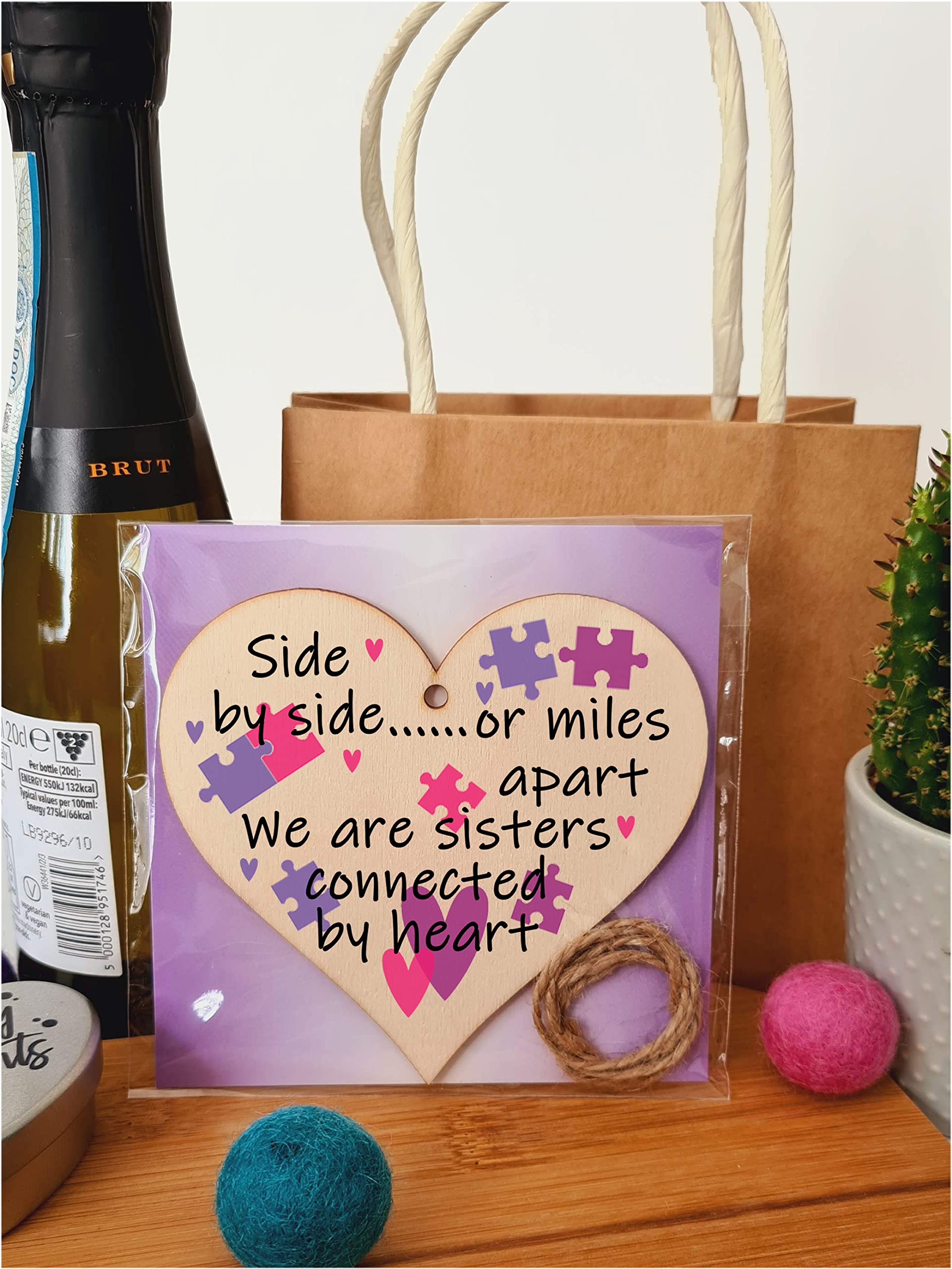 Handmade Wooden Hanging Heart Plaque Gift Perfect for Sisters Lovely Friendship Keepsake