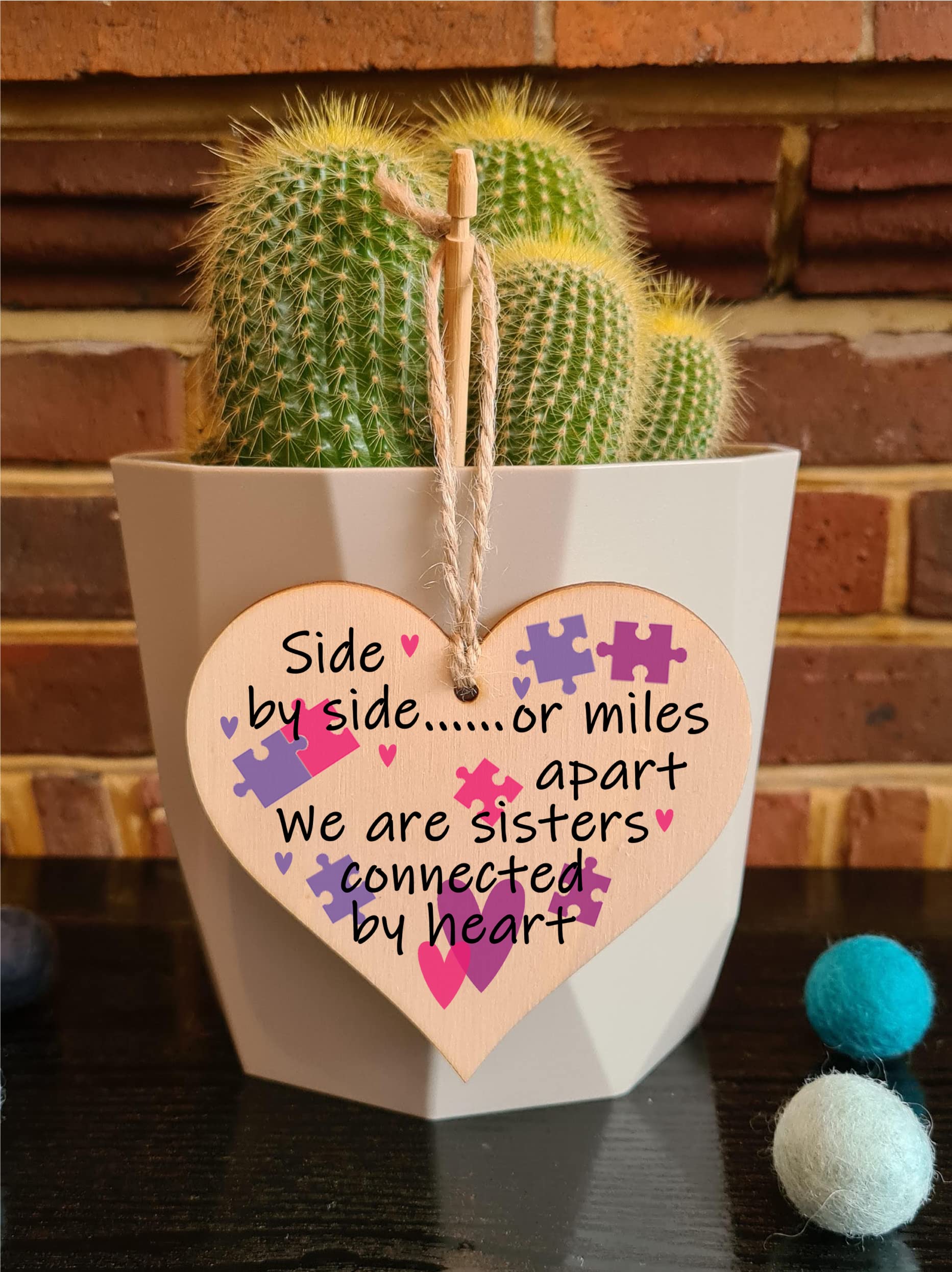 Handmade Wooden Hanging Heart Plaque Gift Perfect for Sisters Lovely Friendship Keepsake