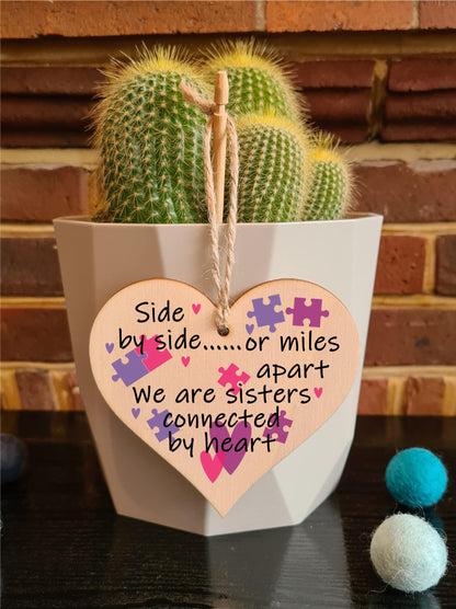 Handmade Wooden Hanging Heart Plaque Gift Perfect for Sisters Lovely Friendship Keepsake