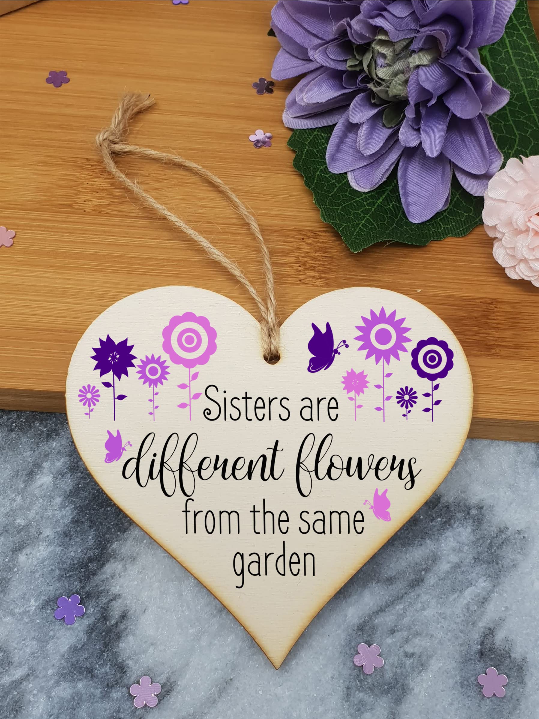 Handmade Wooden Hanging Heart Plaque Gift Perfect for Sisters Lovely Friendship Keepsake