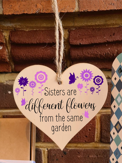Handmade Wooden Hanging Heart Plaque Gift Perfect for Sisters Lovely Friendship Keepsake