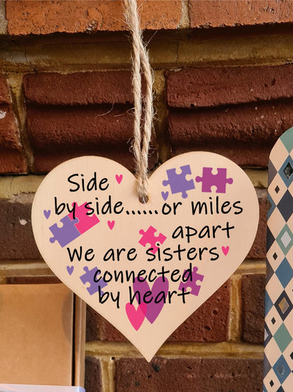 Handmade Wooden Hanging Heart Plaque Gift Perfect for Sisters Lovely Friendship Keepsake