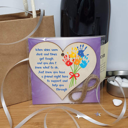 Handmade Wooden Hanging Heart Plaque Gift When skies seem dark you have a friend Sweet Thoughtful Sending well wishes difficult times absent friends colourful design