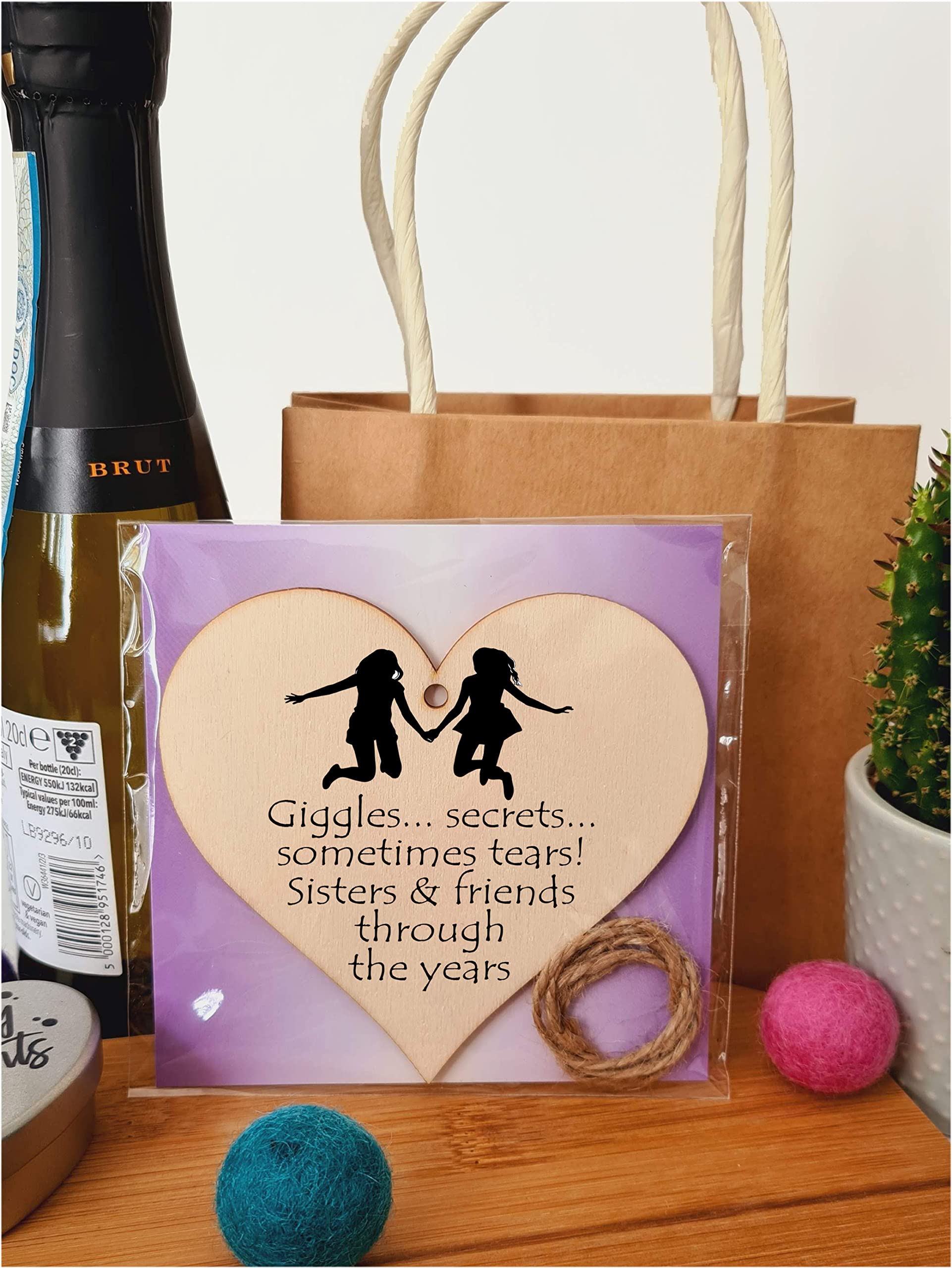 Handmade Wooden Hanging Heart Plaque Gift Perfect for Sisters Lovely Friendship Keepsake