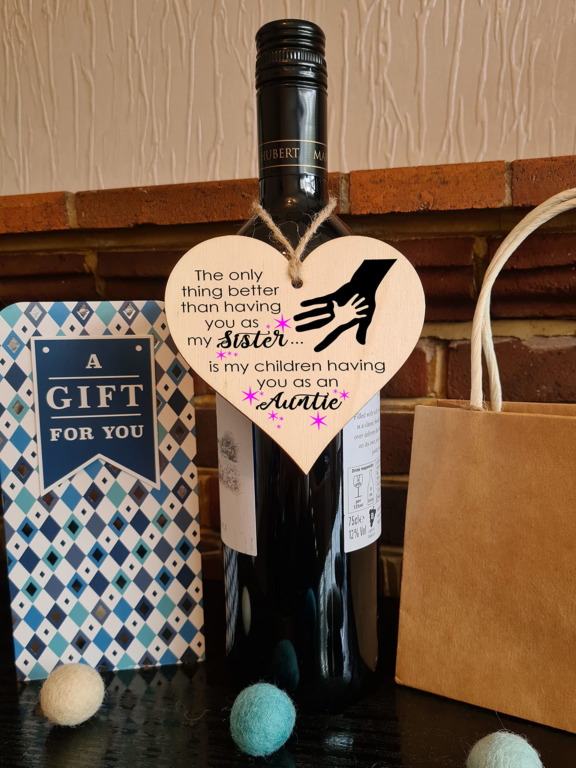 Handmade Wooden Hanging Heart Plaque Gift for Sister Auntie Loving Thoughtful Thank You Keepsake