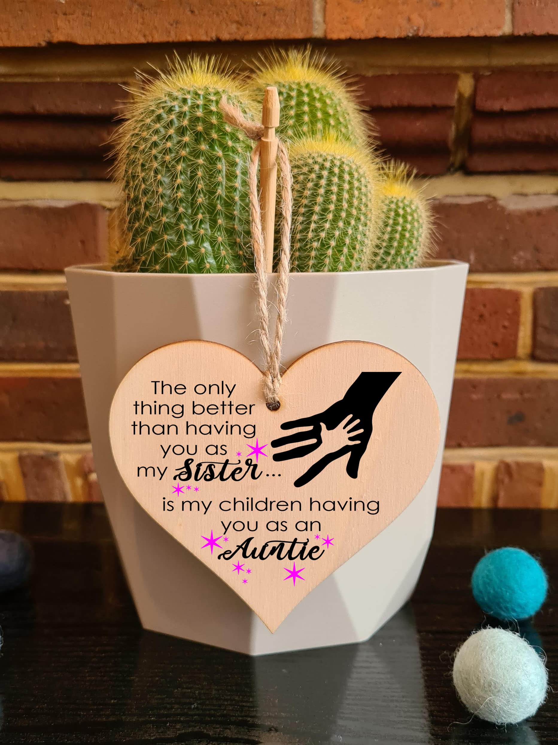 Handmade Wooden Hanging Heart Plaque Gift for Sister Auntie Loving Thoughtful Thank You Keepsake