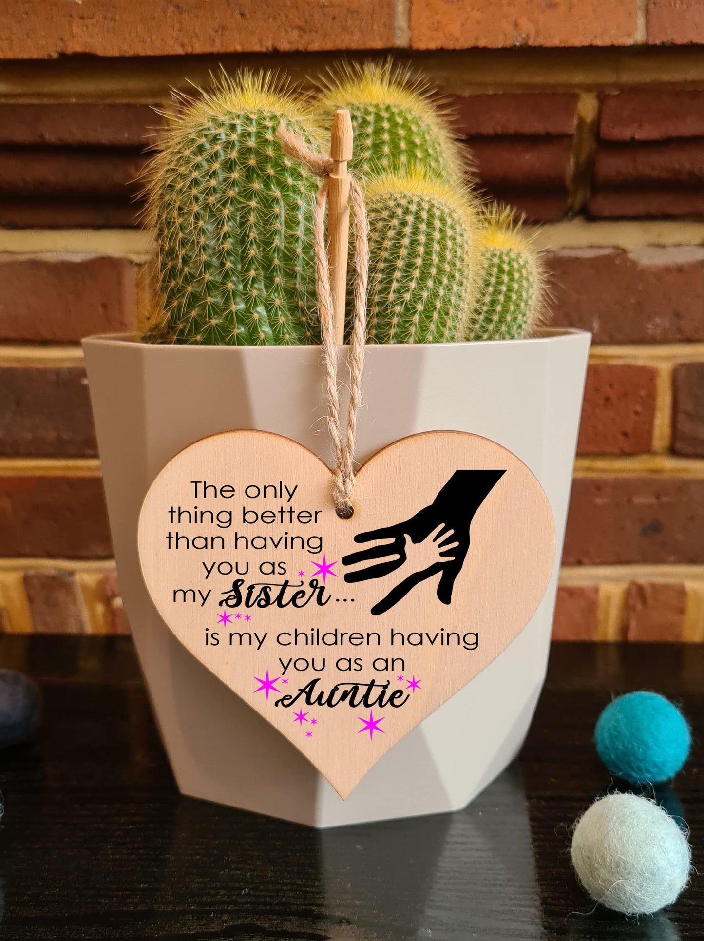 Handmade Wooden Hanging Heart Plaque Gift for Sister Auntie Loving Thoughtful Thank You Keepsake