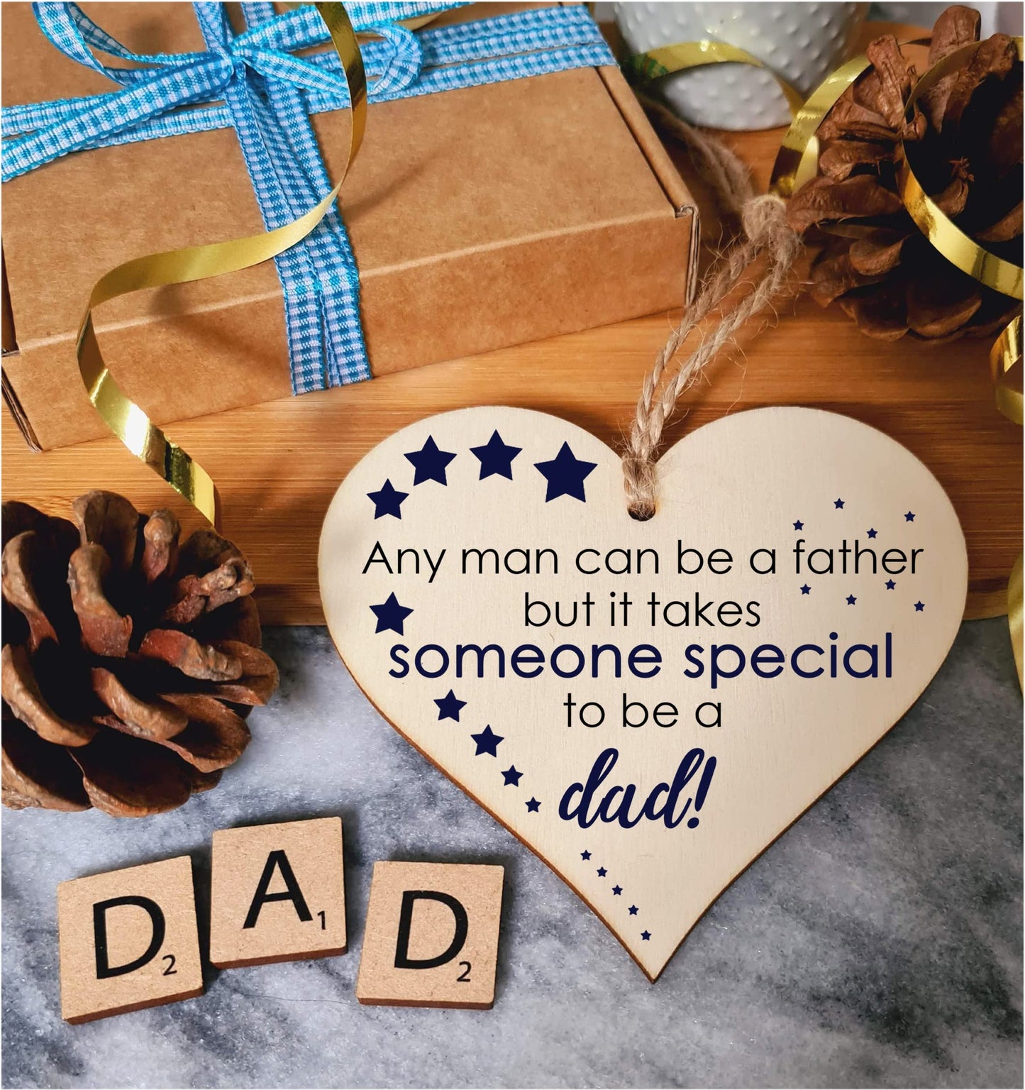 Handmade Wooden Hanging Heart Plaque Gift for Dad this Fathers Day Thoughtful Keepsake
