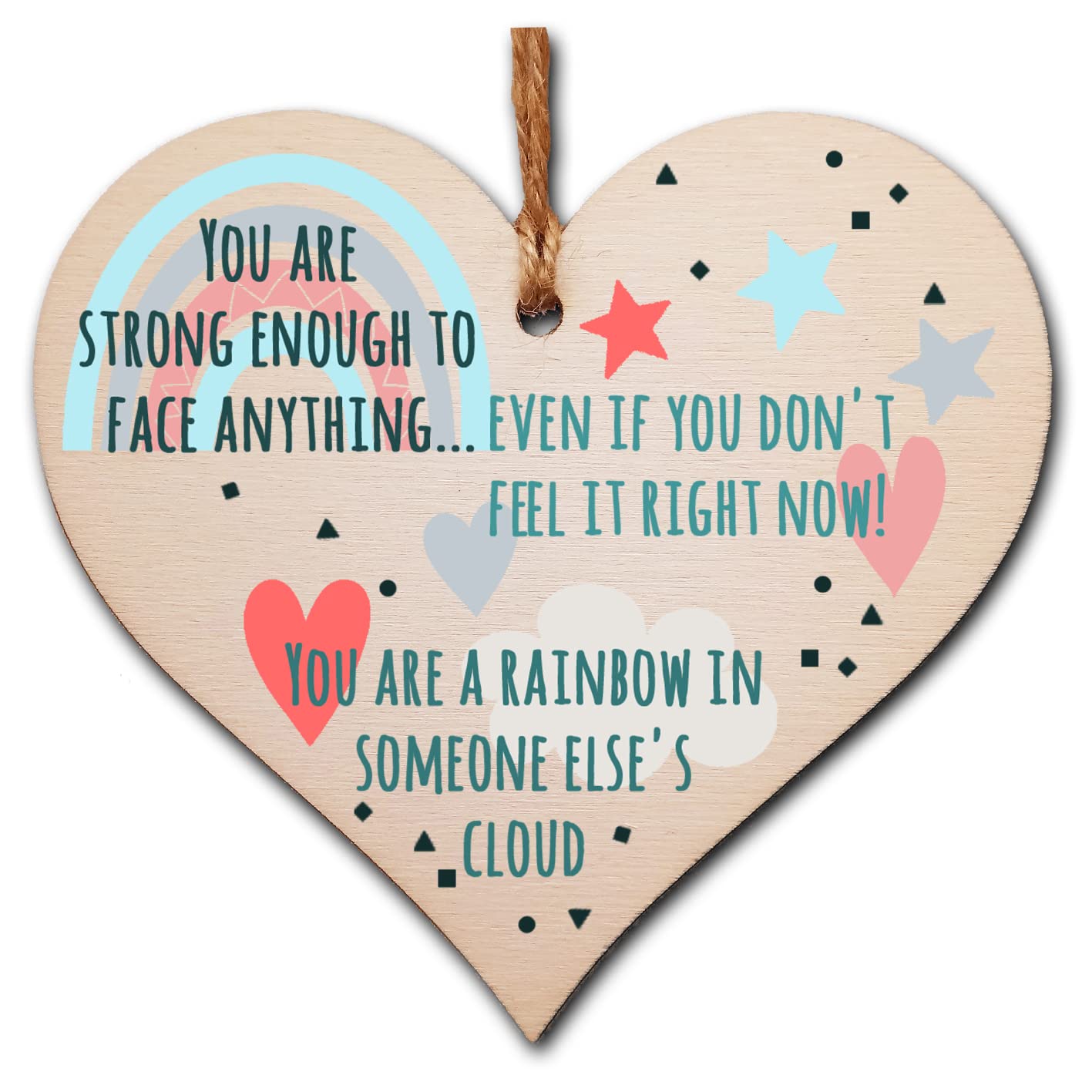 The Plum Penguin You Are Strong Enough to Face Anything Rainbow Inspirational Hanging Heart Wooden Decoration Gift Card Alternative